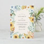 Invitation Mariage Tournesol Doré Eucalyptus Azur (Debout devant)