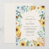 Invitation Mariage Tournesol Doré Eucalyptus Azur (Devant / Derrière)