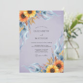 Invitation Mariage Tournesol Doré Pervenche Eucalyptus (Debout devant)
