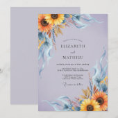 Invitation Mariage Tournesol Doré Pervenche Eucalyptus (Devant / Derrière)