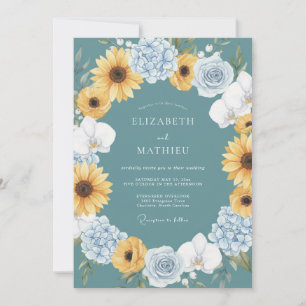 Invitation Mariage Tournesol Ensoleillé Sarcelle