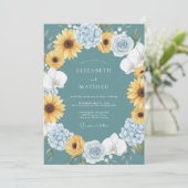 Invitation Mariage Tournesol Ensoleillé Sarcelle (Debout devant)