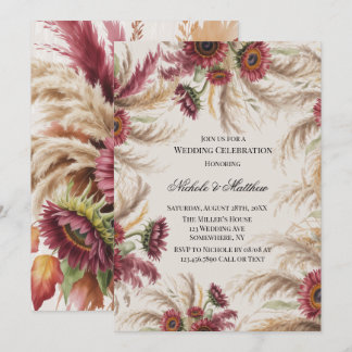 Invitation Mariage Tournesol et Herbe de Pampas de Bourgogne