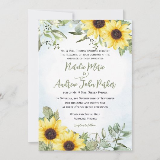 Invitation Mariage tournesol et verdure (Devant)