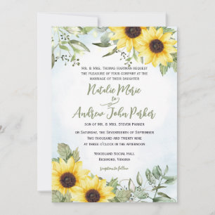 Invitation Mariage tournesol et verdure