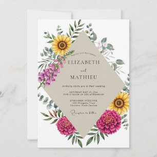 Invitation Mariage Tournesol Eucalyptus Ambre Magenta