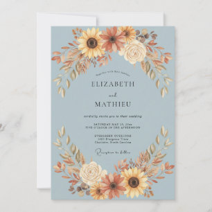 Invitation Mariage Tournesol Eucalyptus Azur Acier