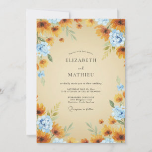 Invitation Mariage Tournesol Eucalyptus Azur Ocre