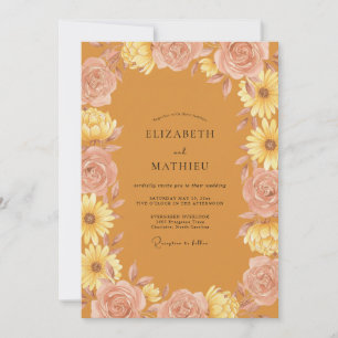 Invitation Mariage Tournesol Eucalyptus Jaune Moutarde