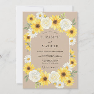 Invitation Mariage Tournesol Eucalyptus Jaune Tanné