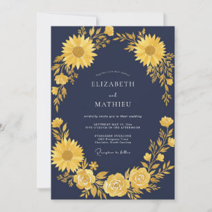 Invitation Mariage Tournesol Eucalyptus Minuit Moutarde