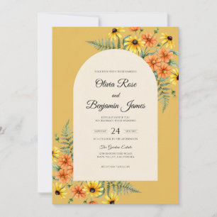 Invitation Mariage Tournesol Eucalyptus Orange Moutarde