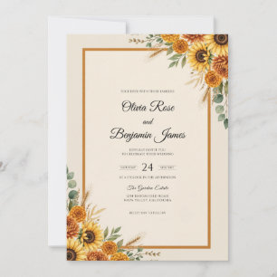 Invitation Mariage Tournesol Eucalyptus Récolte Ambre