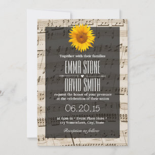 Invitation Mariage Tournesol Feuille de Musique Vintage