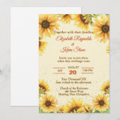 Invitation Mariage Tournesol Jaune et Marron Rustique (Devant / Derrière)