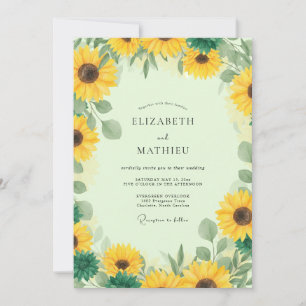 Invitation Mariage Tournesol Jaune Eucalyptus Rustique