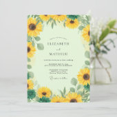 Invitation Mariage Tournesol Jaune Eucalyptus Rustique (Debout devant)