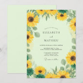 Invitation Mariage Tournesol Jaune Eucalyptus Rustique (Devant / Derrière)