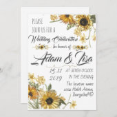 Invitation Mariage tournesol jaune rustique et élégant (Devant / Derrière)