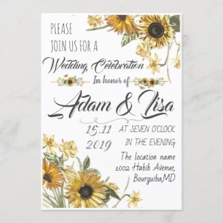 Invitation Mariage tournesol jaune rustique et élégant