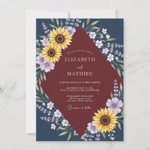 Invitation Mariage Tournesol Marine Marron Eucalyptus
