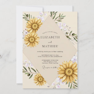 Invitation Mariage Tournesol Olive Sauge Jaune