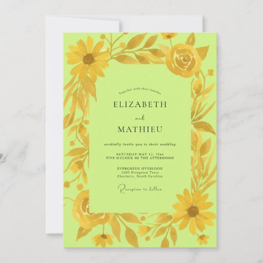 Invitation Mariage Tournesol Or Eucalyptus Chartreuse (Devant)