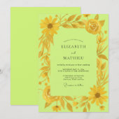 Invitation Mariage Tournesol Or Eucalyptus Chartreuse (Devant / Derrière)