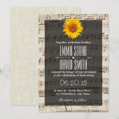 Invitation Mariage Tournesol Partition Musicale Vintage (Devant / Derrière)