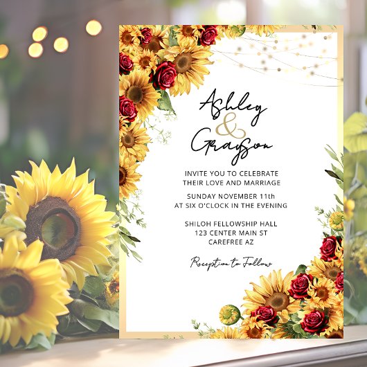 Invitation Mariage Tournesol Roses Rouges