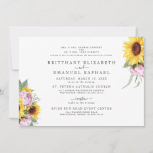 Invitation Mariage Tournesol Simple Blanc des Deux Parents