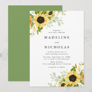 Invitation Mariage Tournesols Aquarelle & Verdure