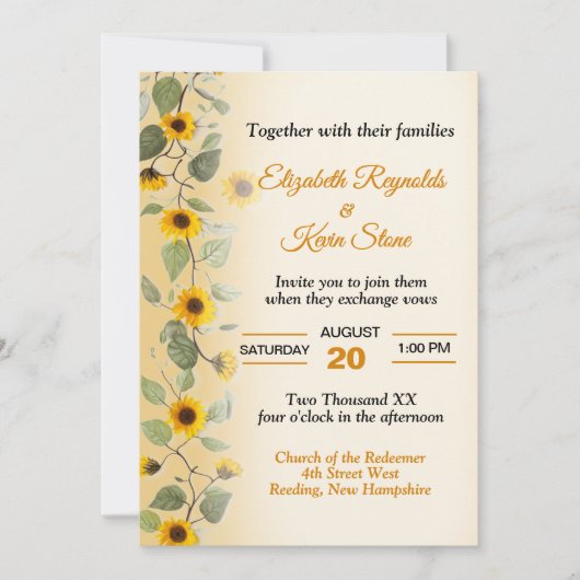 Invitation Mariage Tournesols Beaux (Devant)