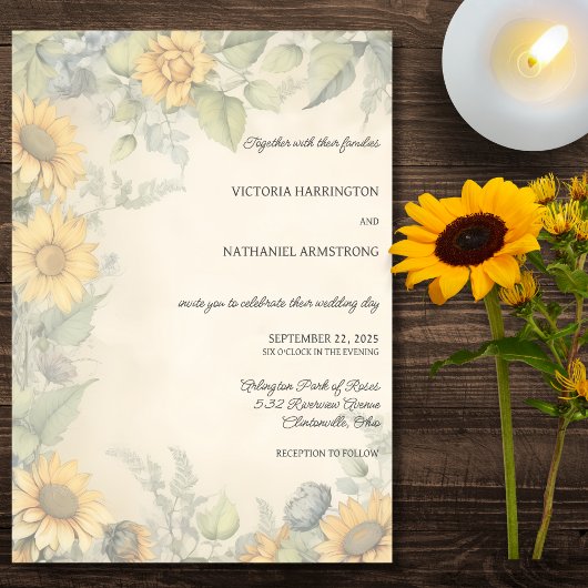 Invitation Mariage Tournesols et Vignes Rustiques