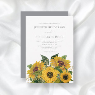 Invitation Mariage Tournesols Gris Élégant