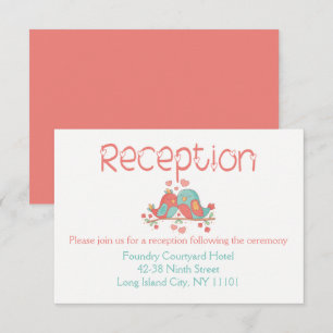 Invitation Mariage Tourtereaux Réception Rose et Bleu - Vert