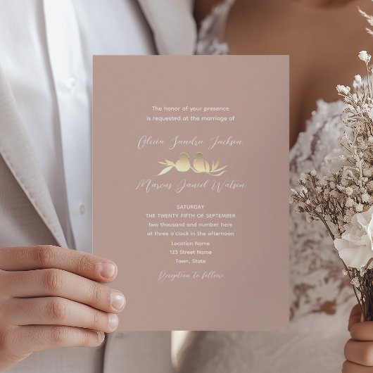 Invitation Mariage Tourtereaux Rose Doré