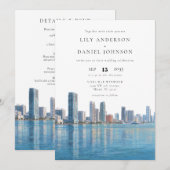 Invitation Mariage Tout Compris Aquarelle de la Vue de Miami (Devant / Derrière)