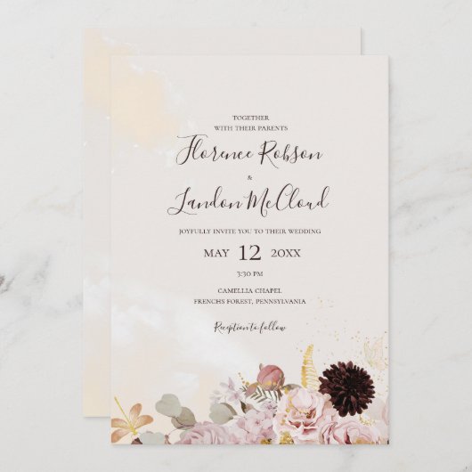 Invitation Mariage Tout Compris Aquarelle Florale Simple Mode (Devant / Derrière)