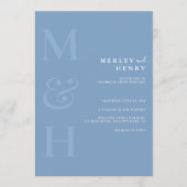 Invitation Mariage Tout Compris Code QR Monogramme Bleu Pouss (Devant)