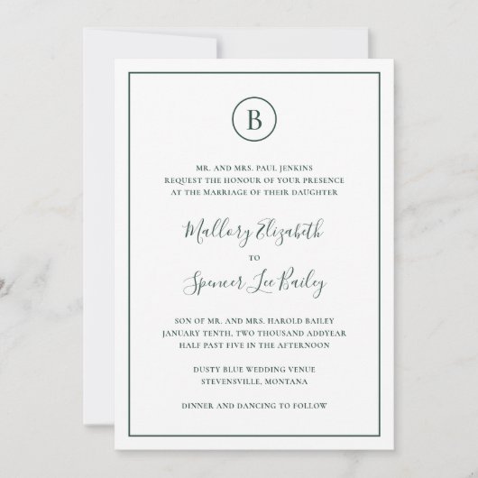 Invitation Mariage Tout Compris dans le Vert Forestier Tradit (Devant)