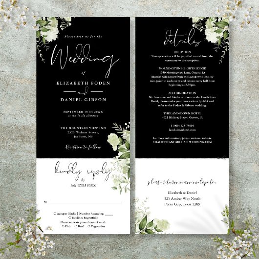 Invitation Mariage Tout Compris Floral Botanique Noir Blanc