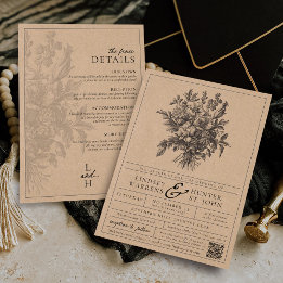 Invitation Mariage Tout-Compris Kraft Rustique Floral Vintage
