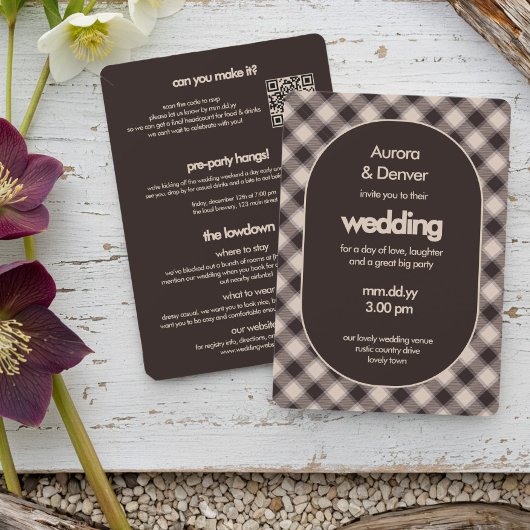 Invitation Mariage Tout Compris Marron Décontracté à Carreaux