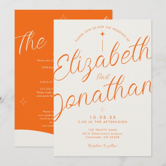Invitation Mariage Tout Compris Moderne Rétro Orange (Devant / Derrière)