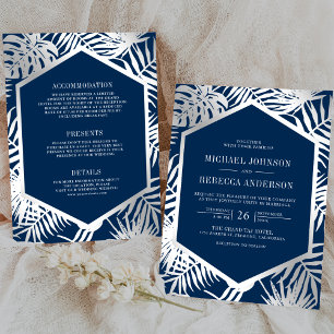 Invitation Mariage Tout Compris Tropical Palm Bleu Nuit Argen