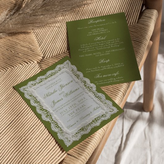 Invitation Mariage Tout Compris Vert Olive Ancien Argent