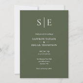Invitation Mariage tout compris vert olive Monogramme (Devant)