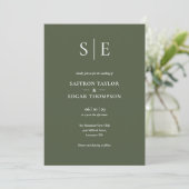 Invitation Mariage tout compris vert olive Monogramme (Debout devant)