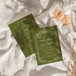 Invitation Mariage Tout Compris Vert Olive Vintage Argent Fam